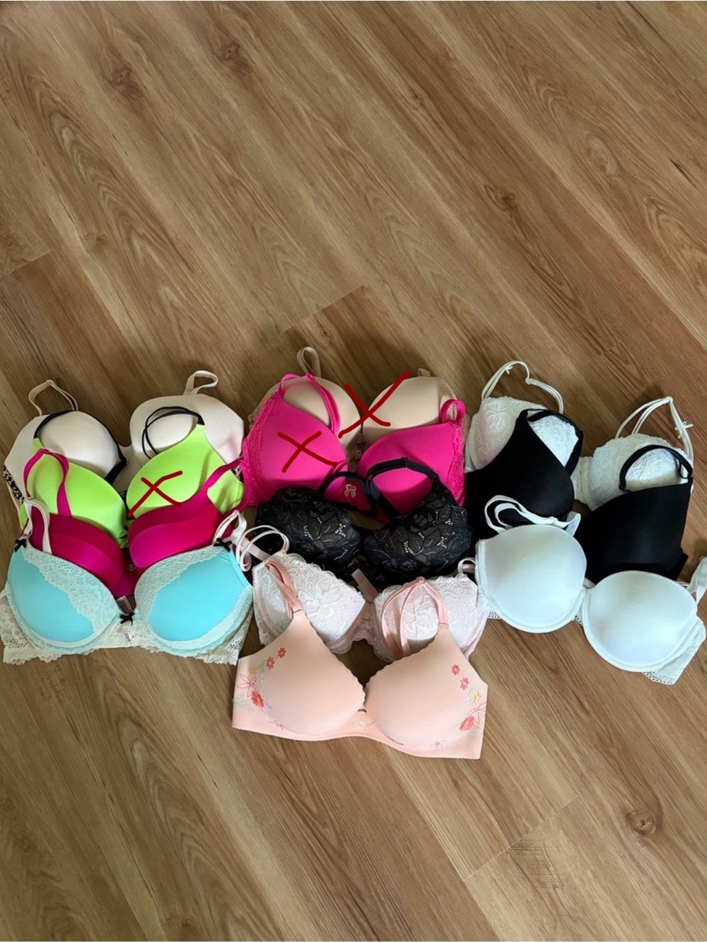 Victoria's Secret Mixed Color Push-Up Bra Lot - Pink, Green, Blue, Black, Peach